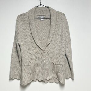 NWOT Marina Luna Mongolian Cashmere Pointelle Oatmeal Cardigan Sz XL